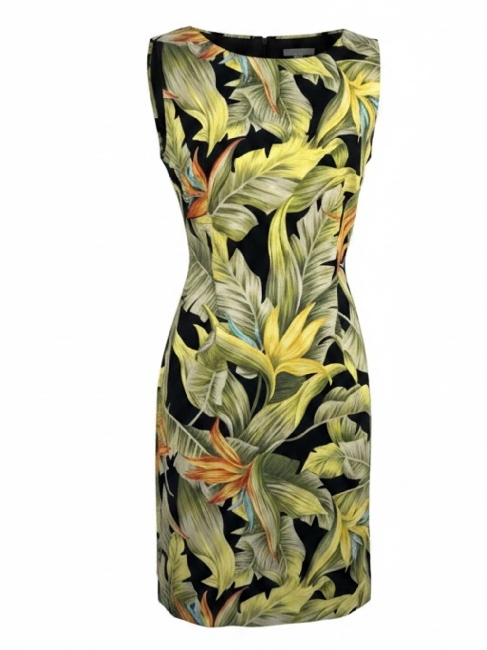 AGB Dress Tropical Black Green Yellow Orange Sheath Dress Womens size 8